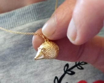 Hedgehog Necklace, Handmade Hedgehog Pendant, Sterling Silver Hedgehog Gift, Spirit Animal Jewelry, Solid Gold Hedgehog Pendant