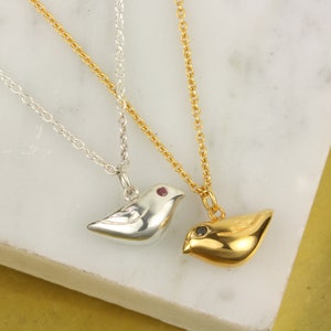 Sparrow Charm Necklace, Sterling Silver Bird Necklace, Gold Bird Pendant, Robin Necklace, Bird Jewelry, Bird Watcher Gift