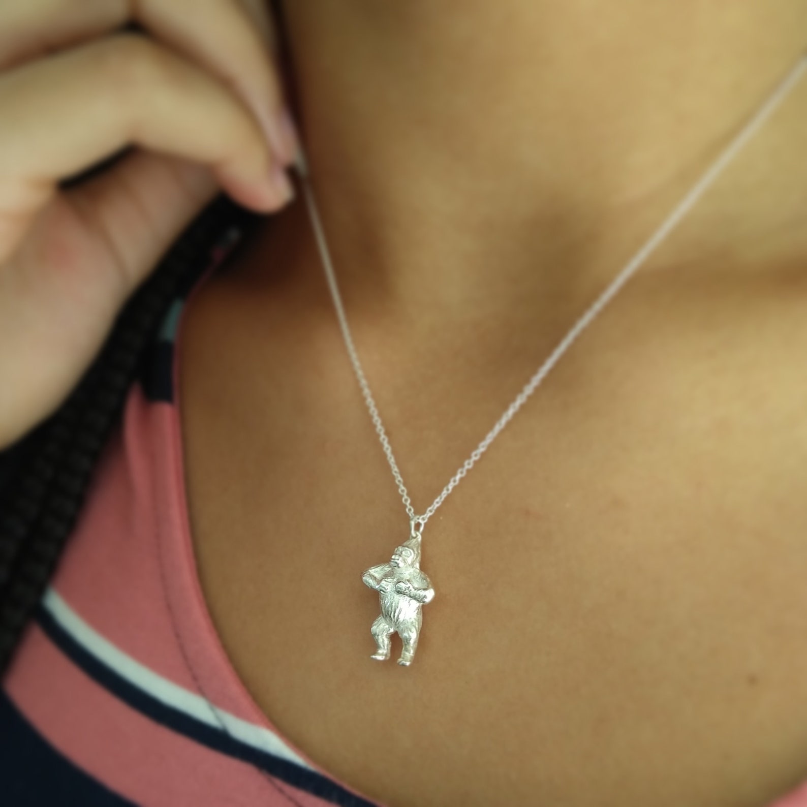 Gorilla Necklace Sterling Silver Gorilla Pendant Ape Etsy