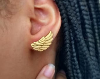 Handmade Wing Earrings: Sterling Silver or Gold Angel Wing Ear Studs