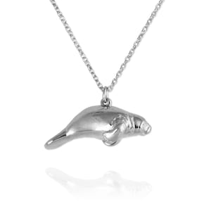 Handmade Manatee Necklace: Recycled Sterling Silver or Gold Ocean Animal Jewelry, Engravable Pendant