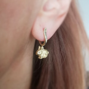 Bunny Earrings, Silver Rabbit Creoles, Gold Bunny Drop Earrings, Handmade Bunny Jewelry, Bunny Lover Gift