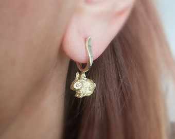 Handmade Bunny Creole Earrings: Sterling Silver or Gold Rabbit Jewelry