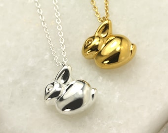 Collar de conejo hecho a mano: colgante de conejo grabable en plata de ley o oro