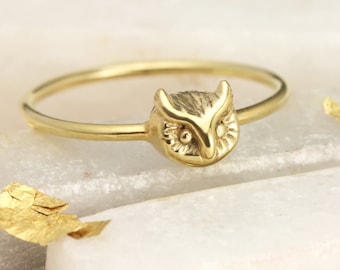 Dainty Owl Ring: Handmade Sterling Silver or Gold Bird Jewelry