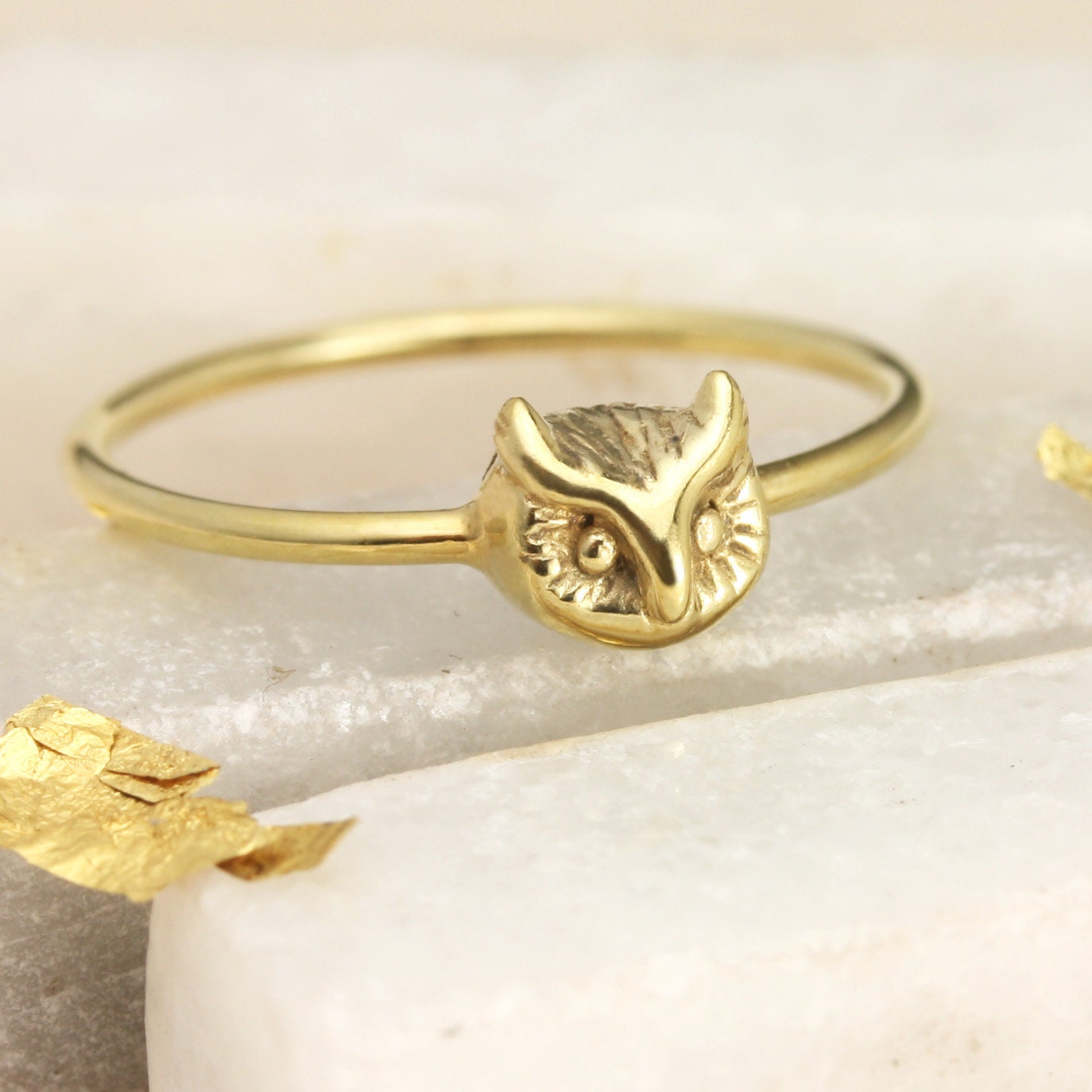 Dainty Owl Ring: Handmade Sterling Silver or Gold Bird Jewelry