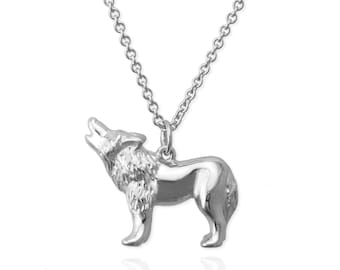 Handgemachte Wolf Halskette: Sterling Silber oder Gold Wolf Schmuck, Anhänger mit Gravur