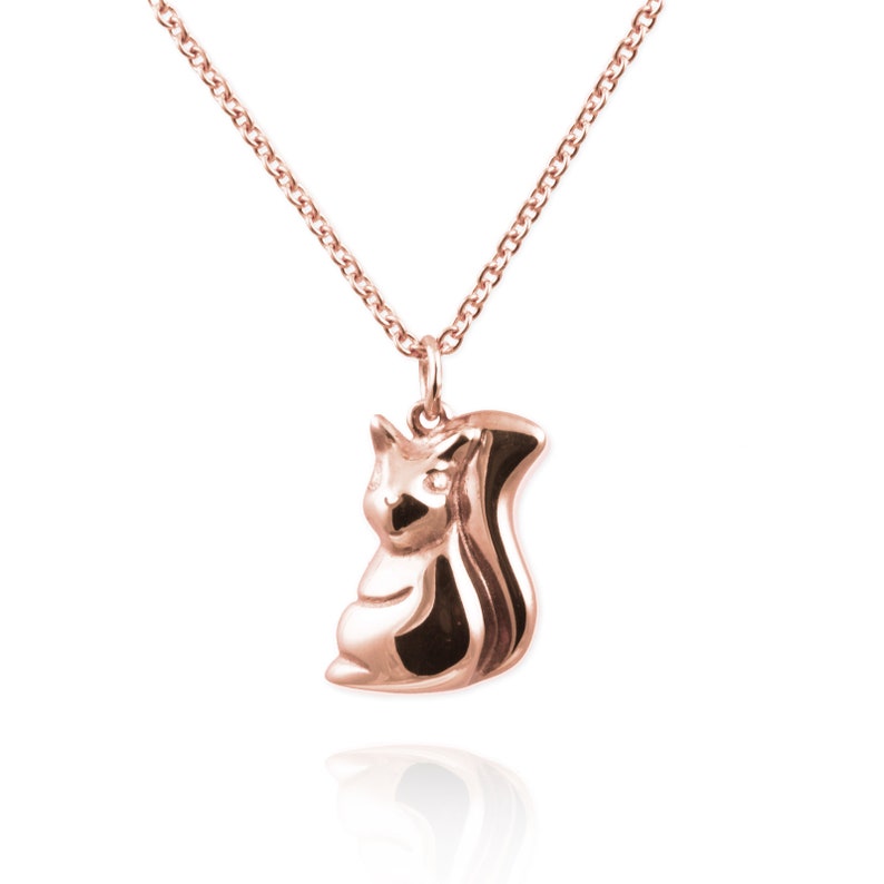 Squirrel Necklace, Handmade Squirrel Pendant, Sterling Silver Squirrel Necklace, Woodland Jewelry 9ct rose gold *