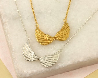 Pequeño collar de doble ala en plata de ley o oro: Joyería de ángel guardián