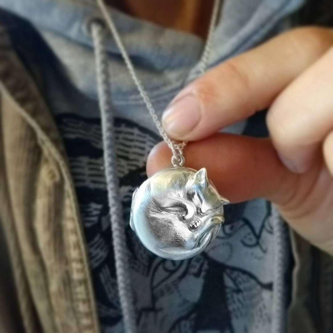 Personalised Cat Locket Sterling Silver Cat Necklace Cat 