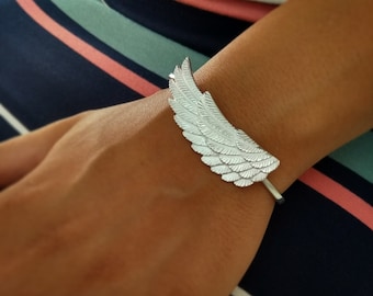 Personalized Angel Wing Bangle: Handmade Silver Cuff Bracelet