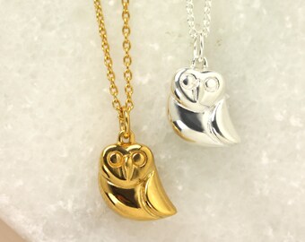 Handmade Owl Pendant Necklace: Sterling Silver or Gold Owl Jewelry, Engravable