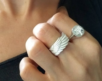 Handgemachter Chunky Flügel Ring: Personalisierte Sterling Silber oder Gold Schutzengel Schmuck