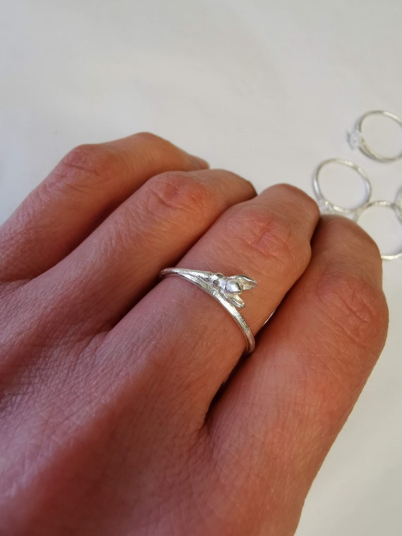 Snowdrop Ring January Birth Flower Ring Handmade Ring Birthday
