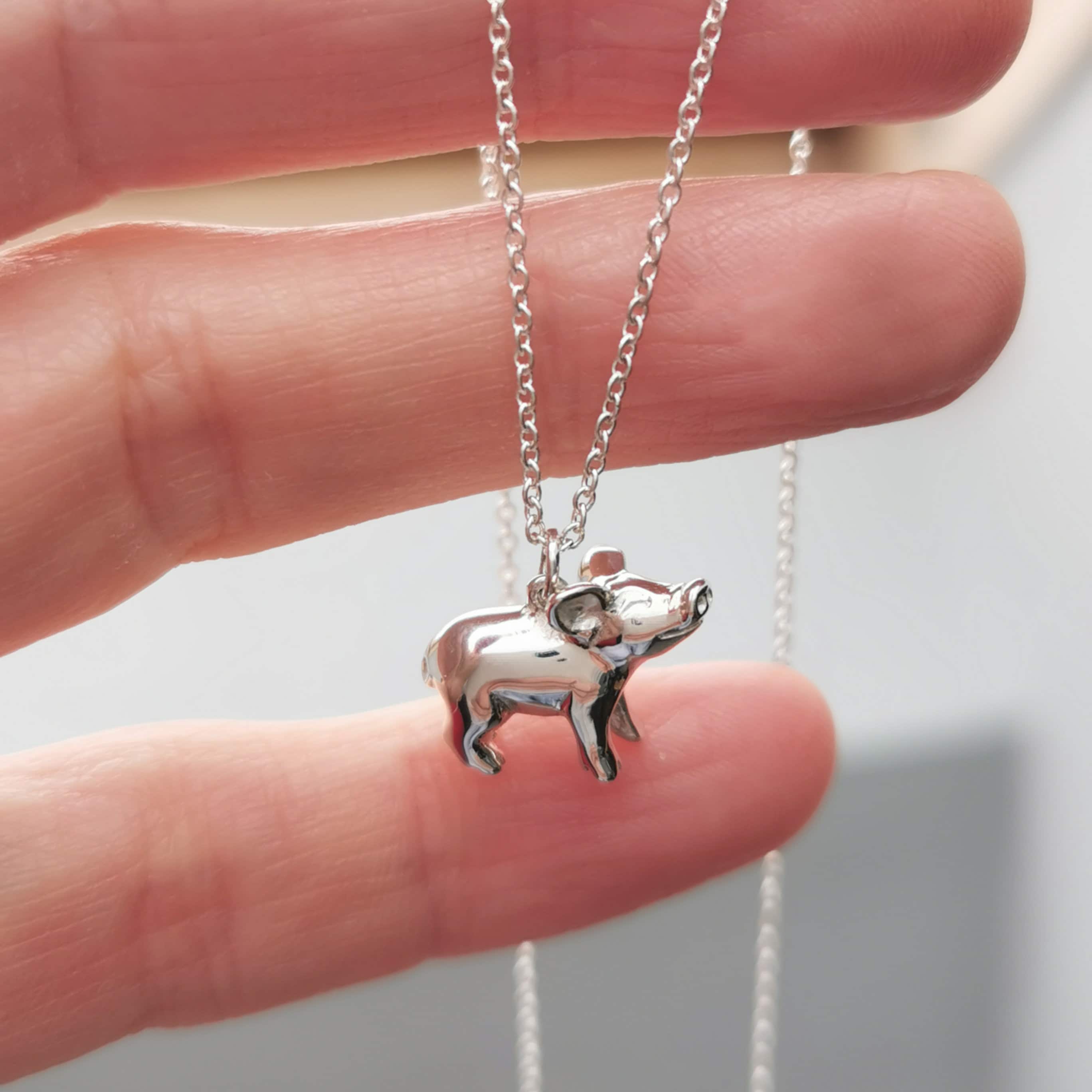 Personalized Pig Necklace Handmade in Recycled Sterling Silver or