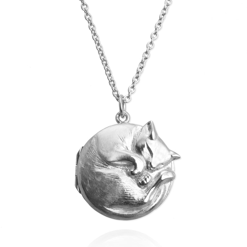 Handmade Sterling Silver Cat Locket Necklace: Pet Photo Keepsake, Cat ...