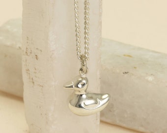 Duck Necklace, Tiny Duckling Pendant, Sterling Silver Duckling Necklace, Handmade Duck Pendant