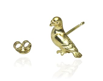 Recycled Sterling Silver Single Pigeon Stud Earring: Handmade Bird Jewelry