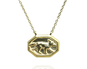 Handmade Fox Tile Necklace: Recycled Sterling Silver or Gold Vintage Style Animal Jewelry