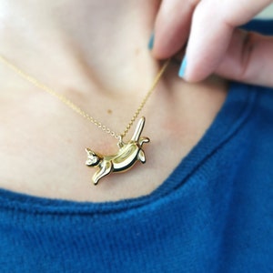 Handmade Leaping Cat Necklace: Sterling Silver or Gold Cat Jewelry, Engravable Pendant
