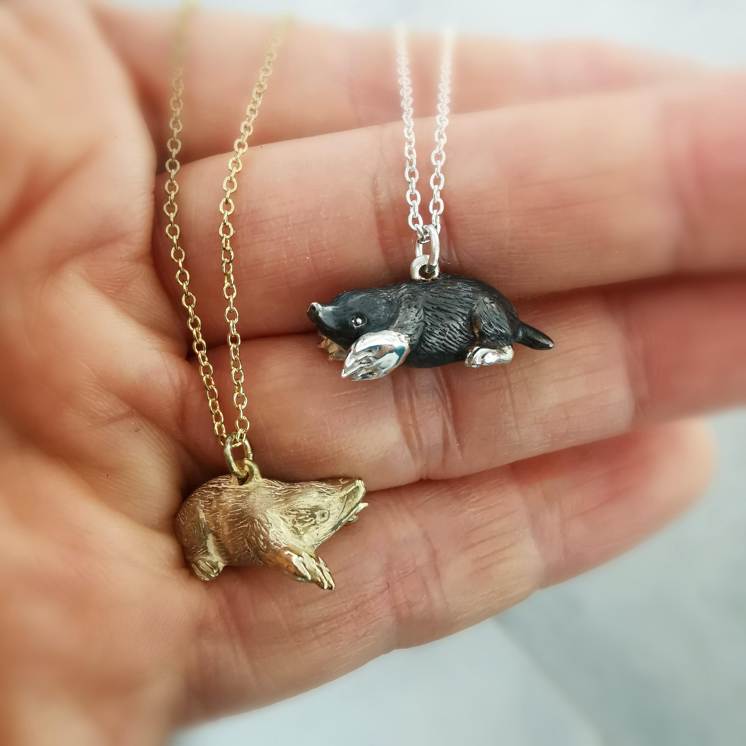 Mole Necklace, Handmade Mole Pendant, Mole Gift, Silver Mole Jewelry, Gold Mole Jewellery