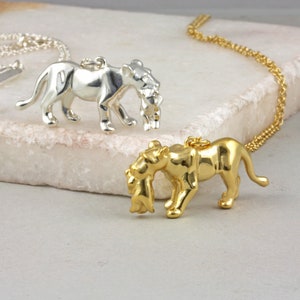 Personalised Lioness Necklace, Lioness and Cub Pendant, New Baby Gift, Mothers Day Gift, New Mom Gift, Baby Shower Jewelry, Baby and Mother