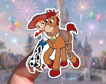 Pegatina vintage de Toy Story de Disney con Jessie y Bullseye, calcomanía de Toy Story con Jessie y Bullseye, pegatina de Disneyworld, pegatina para portátil de la familia Disney