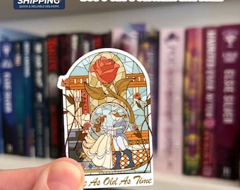 Vintage Tale As Old As Time Sticker, Beauty and the Beast Vinyl Decal, Waterproof Princess Belle Sticker, Retro Disney Princess Decal