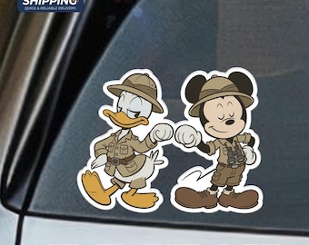 Retro Mickey Donald Safari Mode Sticker • Vintage Disney Animal Kingdom Car Decal • Cute Best Friends Laptop Water Bottle Vinyl Stickers