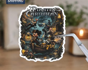 Pirates of the Caribbean Disney Sticker, Mickey Pirate Vinyl Decal, Waterproof Disney Parks Fan Gift for Laptop Water Bottle