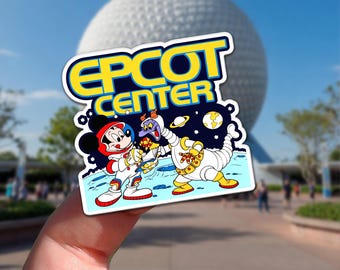 Vintage Epcot Center Vinyl Sticker, Mickey & Figment Astronaut Decal, Waterproof 1982 Disney World Sticker, Retro Disney Laptop Decal