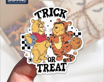 Trick or Treat Halloween Sticker | Winnie the Pooh Tigger Vinyl Decal | Laptop Water Bottle Sticker | Halloween Party Favors Goodies
