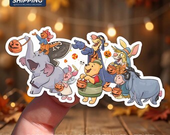 Vintage Winnie the Pooh Halloween Sticker | Retro Disney Decal | Laptop Water Bottle Sticker Pack