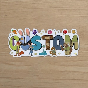 Custom Name Zootopia Birthday Vinyl Sticker, Party Favor Gift Box Water Bottle Decal image 3