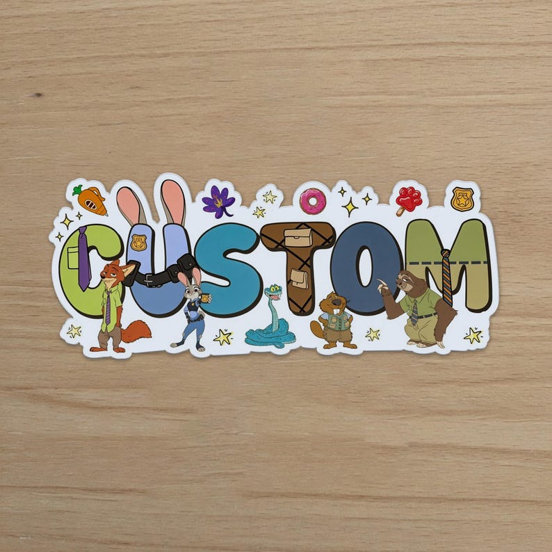 Custom Name Zootopia Birthday Vinyl Sticker, Party Favor Gift Box Water Bottle Decal image 3