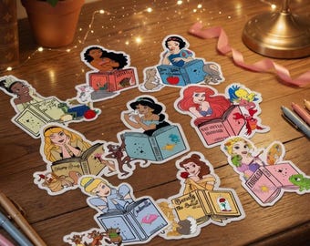 Choose Your Disney Princess Sticker, Waterproof Vinyl Decal, Book Lover Gift, Ariel Belle Cinderella Rapunzel