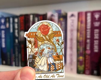 Vintage Tale As Old As Time Sticker, Beauty and the Beast Vinyl Decal, Waterproof Princess Belle Sticker, Retro Disney Princess Decal