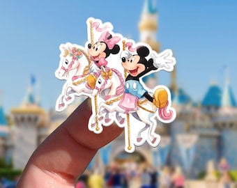 Mickey and Minnie Carousel Sticker, Disney Couples Vinyl Decal, Magic Kingdom Carousel Sticker, Disney Vacation Water Bottle Laptop Decal
