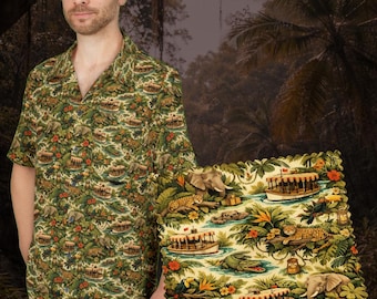 Vintage Jungle River Ride Hawaiian Shirt Retro Tropical Safari Button Up Unisex Summer Resort Shirt