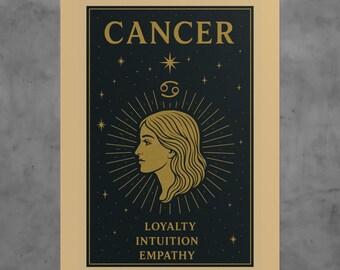 Cancer Zodiac Poster | Retro Astrology Print, Home Decor