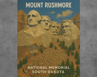 Vintage Mount Rushmore Print, South Dakota Travel Poster