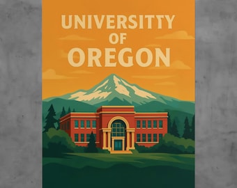 University of Oregon Vintage Poster, Ducks Wall Art, Retro College Print, Eugene Campus Décor, Alumni Gift