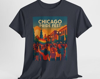 Chicago Pride Fest LGBTQ Vintage Style Retro Graphic Tee Illinois Rainbow Classic Cotton Shirt