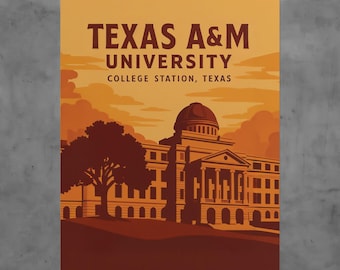 Texas A&M University Vintage Poster, Aggies Wall Art, Retro College Print, College Station Décor, Alumni Gift