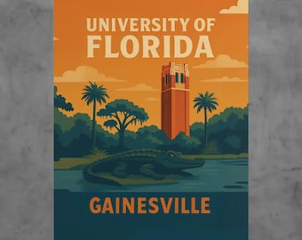 University of Florida Vintage Travel Poster, Gators Wall Art