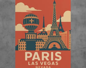 Vintage Paris Las Vegas Poster, Retro Travel Wall Art