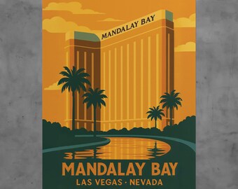 Mandalay Bay Las Vegas Poster, Retro Beachy Vegas Strip Art