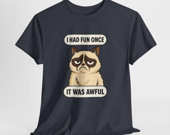 Funny Grumpy Cat Meme T-Shirt: Sarcastic Cartoon, Neon Green