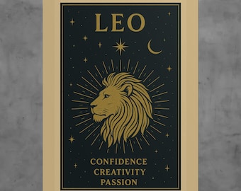 Retro Leo Zodiac Poster | Lion Illustration Astrology Wall Art