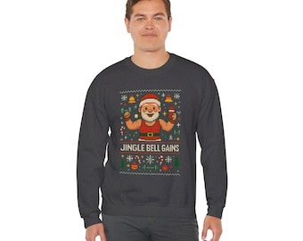 Funny Gym Santa Ugly Christmas Sweater: Jingle Bell Gains
